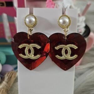 Elegant Red Heart Earrings with Gold Accents